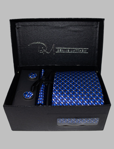 Blue Patterned Tie Set