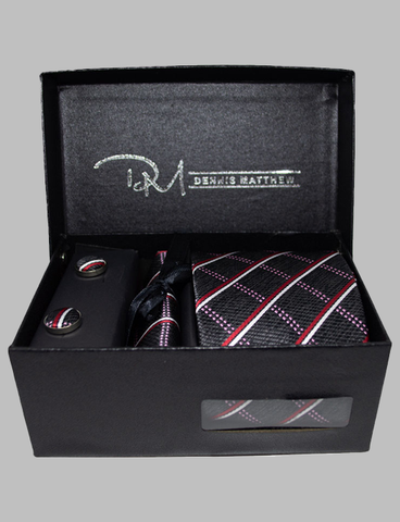 Black & Red Plaid Tie Set