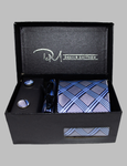 Blue & Grey Plaid Tie Set Box