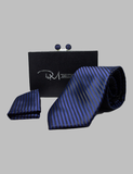 Navy Blue Thin Striped Tie Set