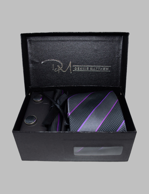 Black & Purple Striped Tie Set