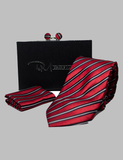 Red & Black Striped Tie Set