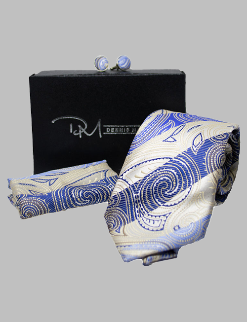 White & Blue Paisley Tie Set